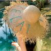 Seaside Vacation Wind Letter Woven Lafite Straw Hat Women'S Summer Beach Sun Hat Large Brim Sun Protection Sun Hat