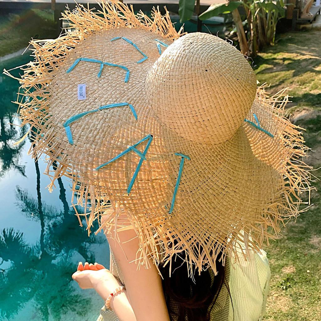 Seaside Vacation Wind Letter Woven Lafite Straw Hat Women'S Summer Beach Sun Hat Large Brim Sun Protection Sun Hat