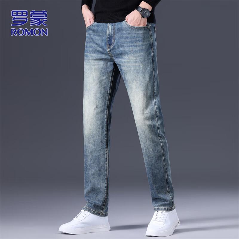 ROMON Men's Straight Fit Cotton Stretch Casual Jeans
