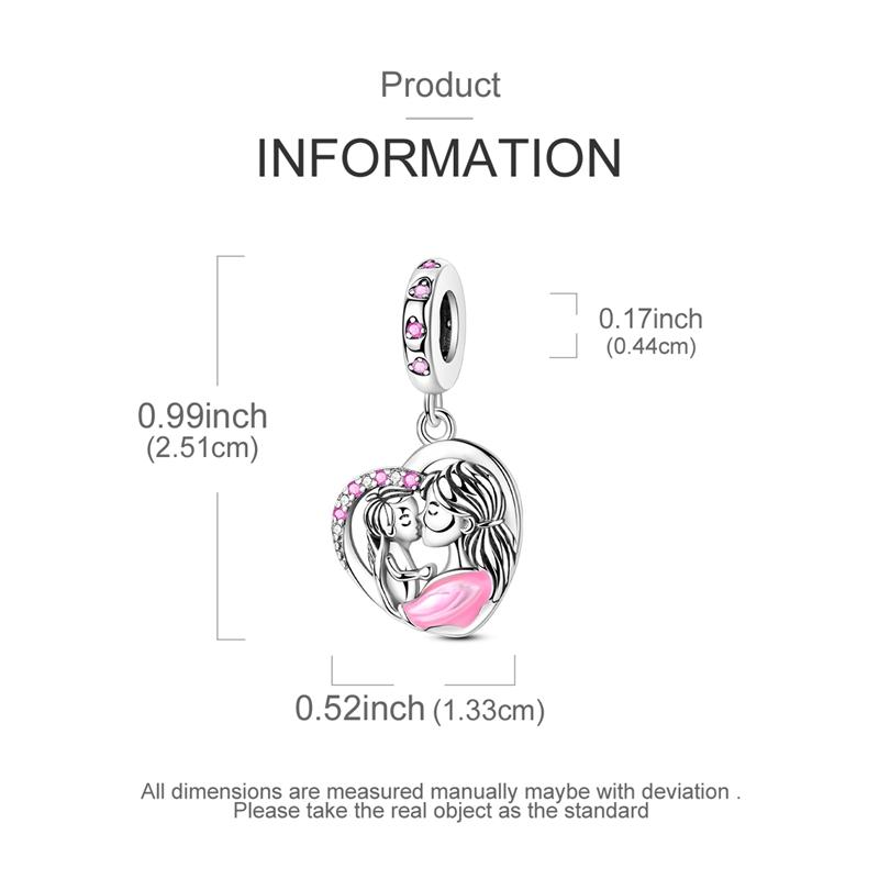 Charms Plata Pink Motherly Love Heart-Shaped Pendants Fit Original Bracelets Charms For Women Jewelry Diy Making Gifts