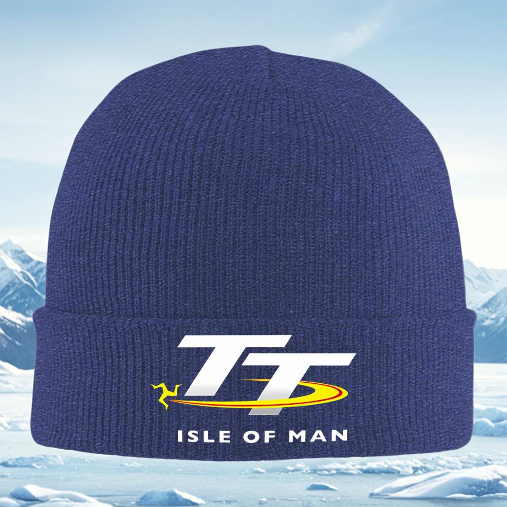 Logo de course TT Isle of Man Chapeau tricoté unisexe pour homme et femme Bonnet Casquette Pull Hiver Thermique Chaud Noël Extérieur Vélo Randonnée Sk