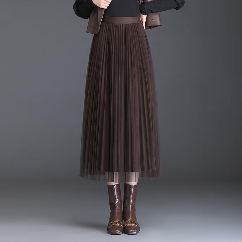 Women's summer pleated solid-color mesh long skirt with a word skirt on both sides, children's spring and autumn advanced sense