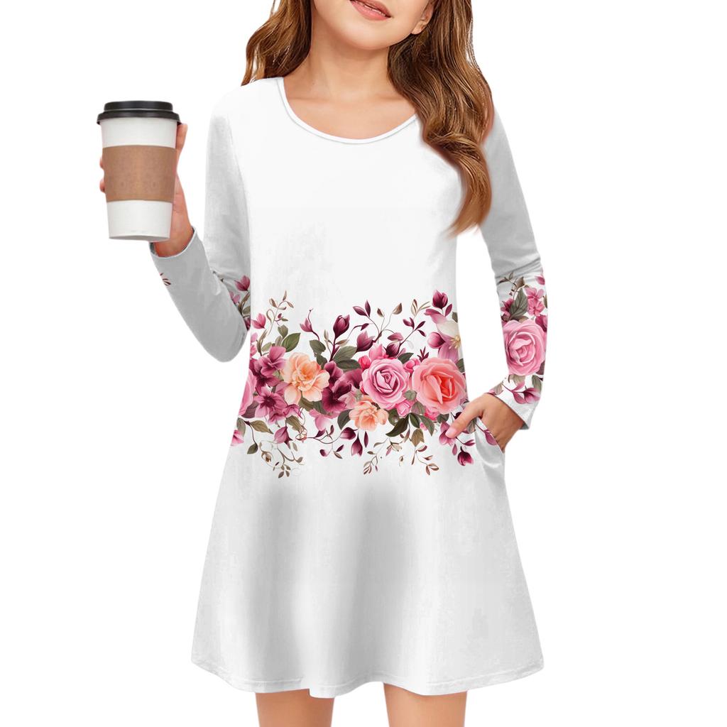 Girls' Long Sleeve Dress - Color Pocket Dress