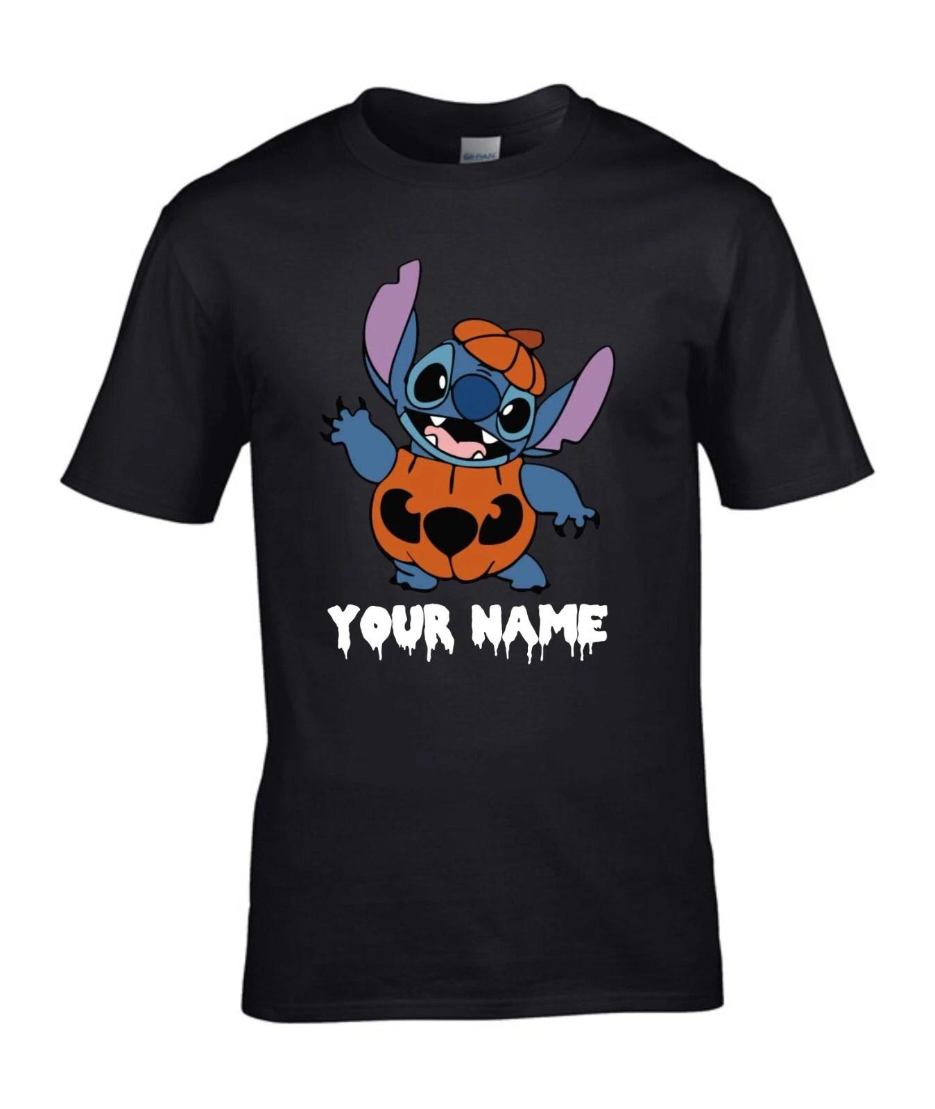 Personalised Stitch Halloween Name T-Shirt, Pumpkin Disney Horror Scary Tee Top XL