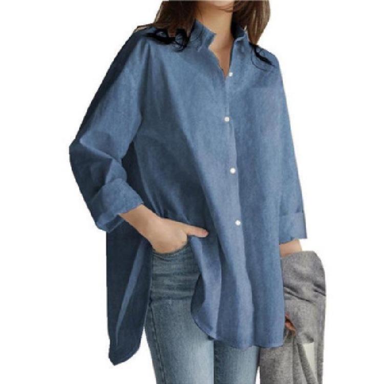 White Women Long Sleeve Loose Fit Shirt Mid Length BF Style Spring Autumn Design Top Literary Niche