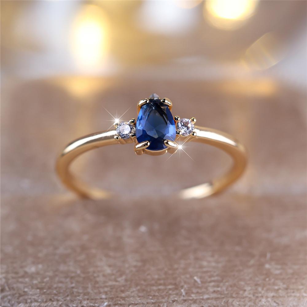

Charm Female Blue Water Drop White Round Zircon Stone Ring Gold Color Elegant Gift Wedding Jewelry For Women 9