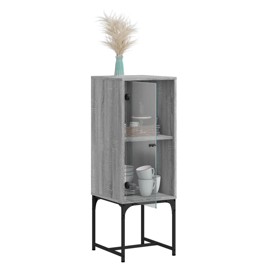 Side Cabinet with Glass Door Grey Sonoma 35x37x100 Cm