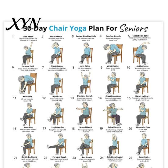 Gentle Workouts For Elderly 2Pcs Chair Yoga Poster Set, 30 Day Seated Exercise Chart for Easy Home Seniors, Stretching Workout Guide Elderly, Strength