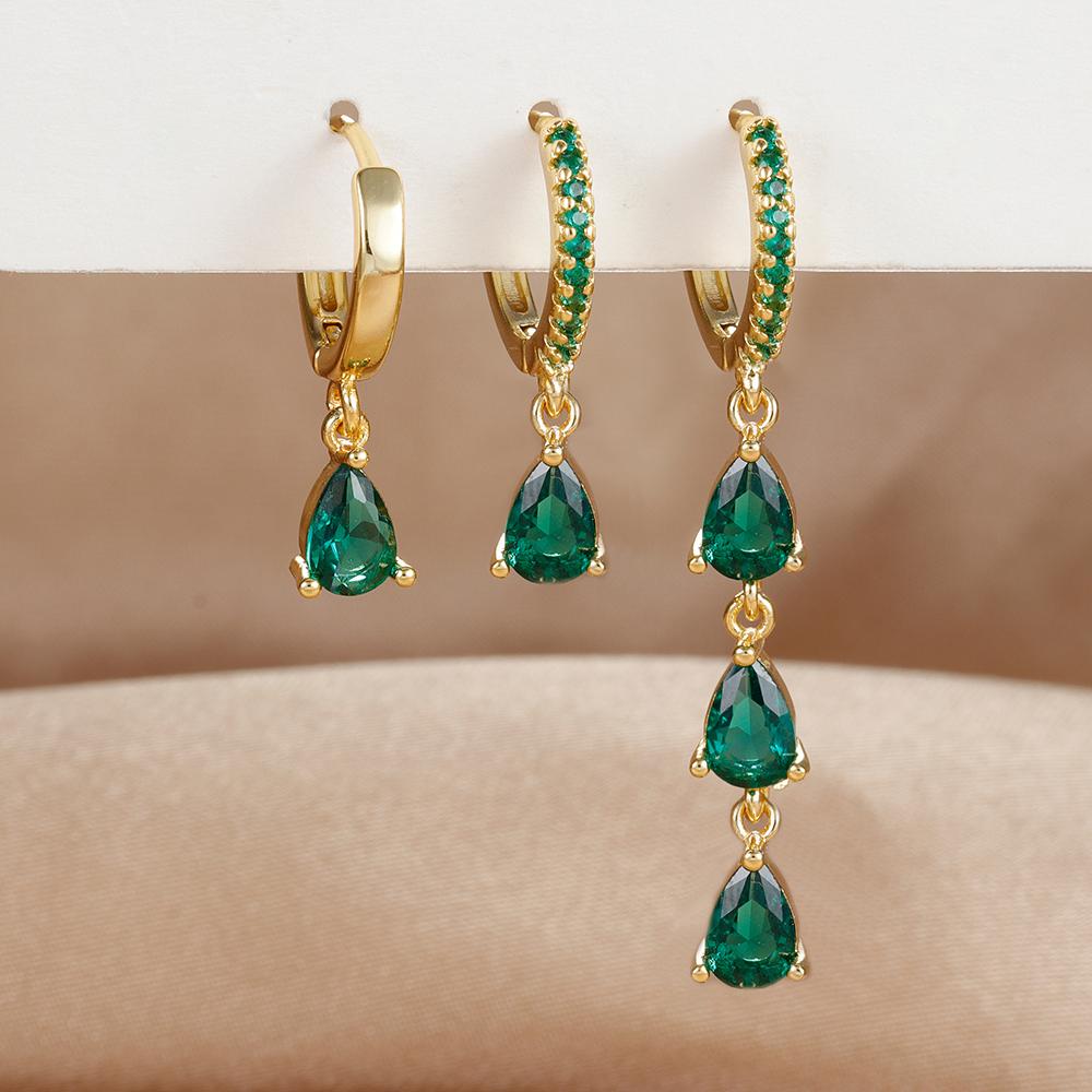 3PCS New Stainless Steel Zircon Water Drop Hoop Earrings Set For Women 18K Gold Plated Huggie Heart Earring Piercing Jewelry