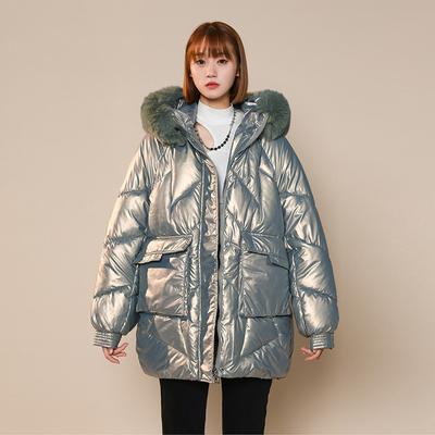 Chaqueta de Algodón Acolchada de Largo Medio para Mujer, Casual, Sin Lavado, Brillante, Abrigo Grueso de Invierno