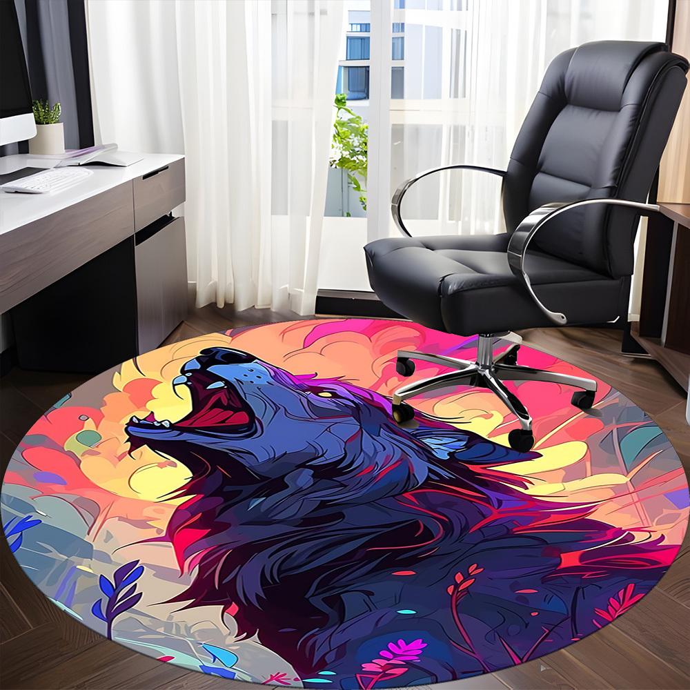 1PC Wolf Fantasy Office Round Area Rug, Mat Suitable For Office, Under Office Chairs Bedroom Living Room Home Decor, Room Deco