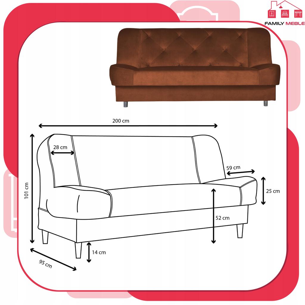 Kanapa sofa Sara Karo rozkładana wersalka spania bonell łóżko Family meble