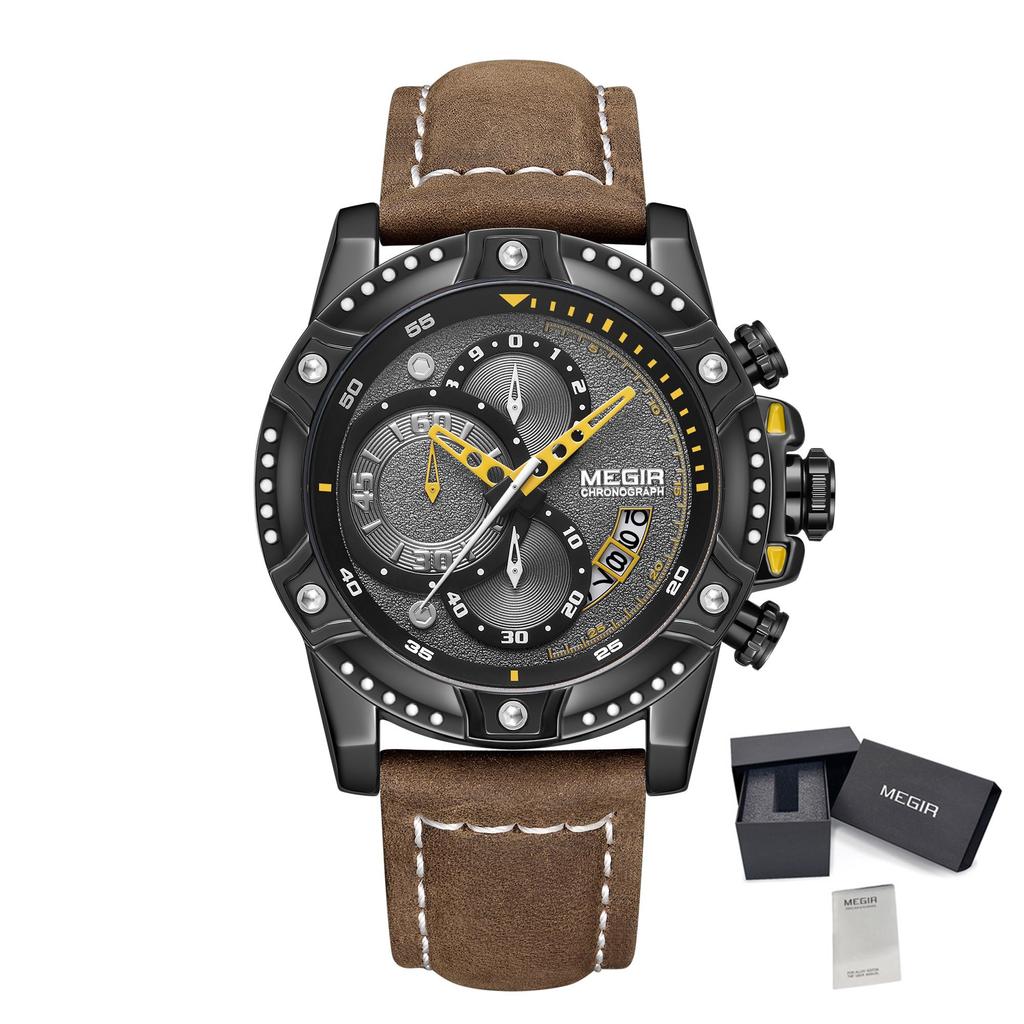 MEGIR 2130 Men Watches Luxury Brand Quartz Wristwatch Waterproof Leather Sports Watch Casual Chronograph Watches Reloj Hombre