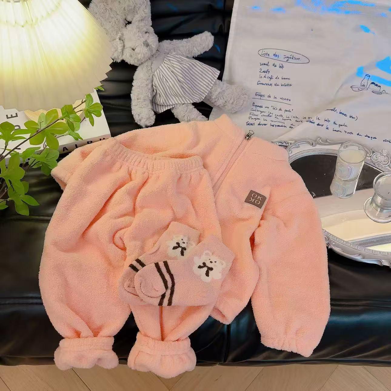 

Плюшевые комплекты Детские Осенне-зимние Теплые Флисовые костюмы Детские Утепленные Кардиган Штаны Наряды Мальчики Девочки Домашняя одежда 70cm розовый