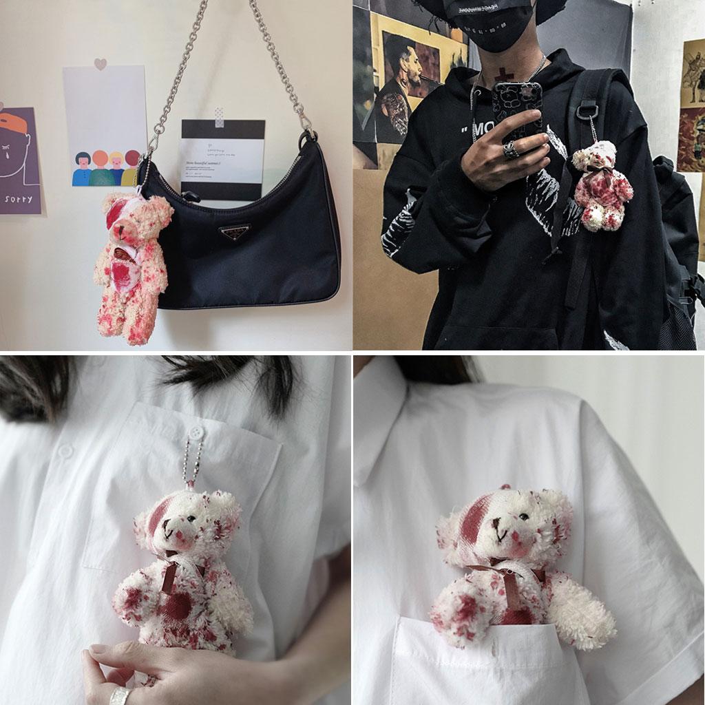 Bloody Pendant Bear Plush Trendy Keyring Keychain Cool Jewelry For Birthdays