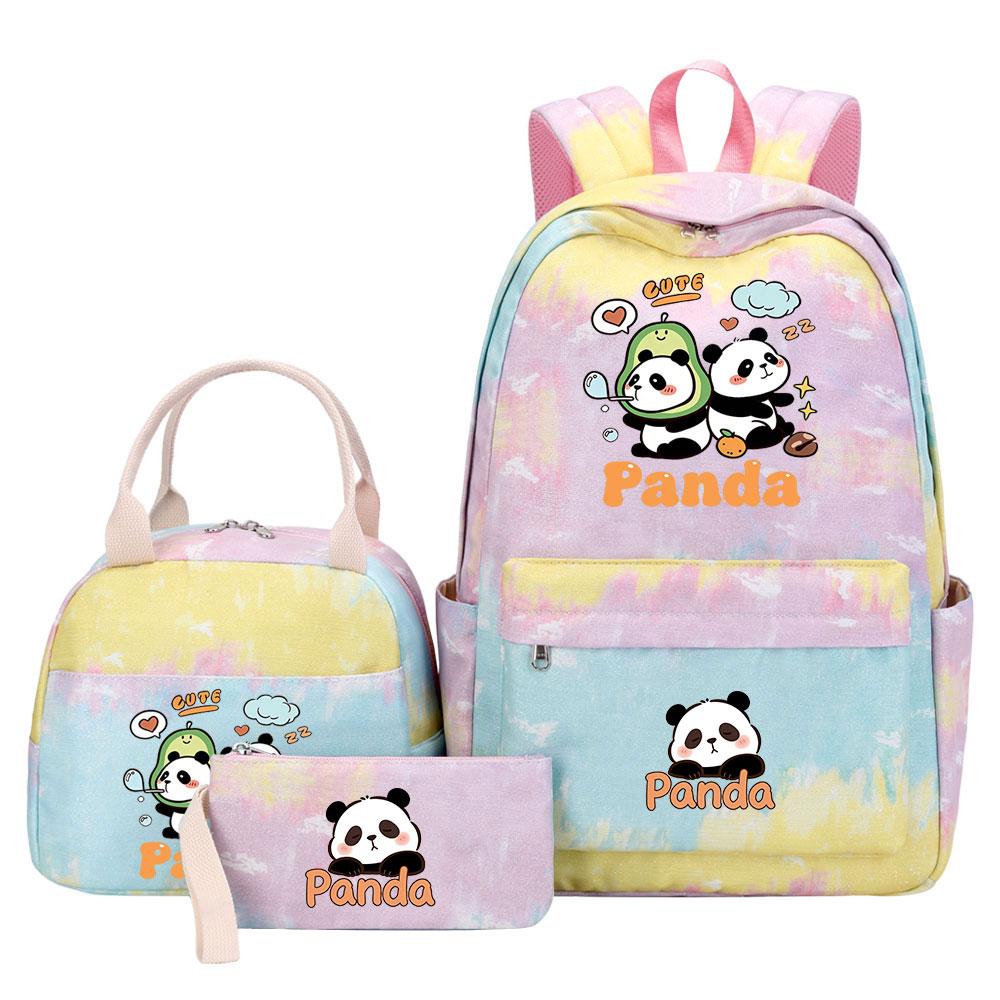 3-delige Tie Dye Panda Rugzak Set Kawaii Rugzak voor Naar School met Lunchtasje Etui, Reizen Dagrugzak voor Kinderen Meisjes