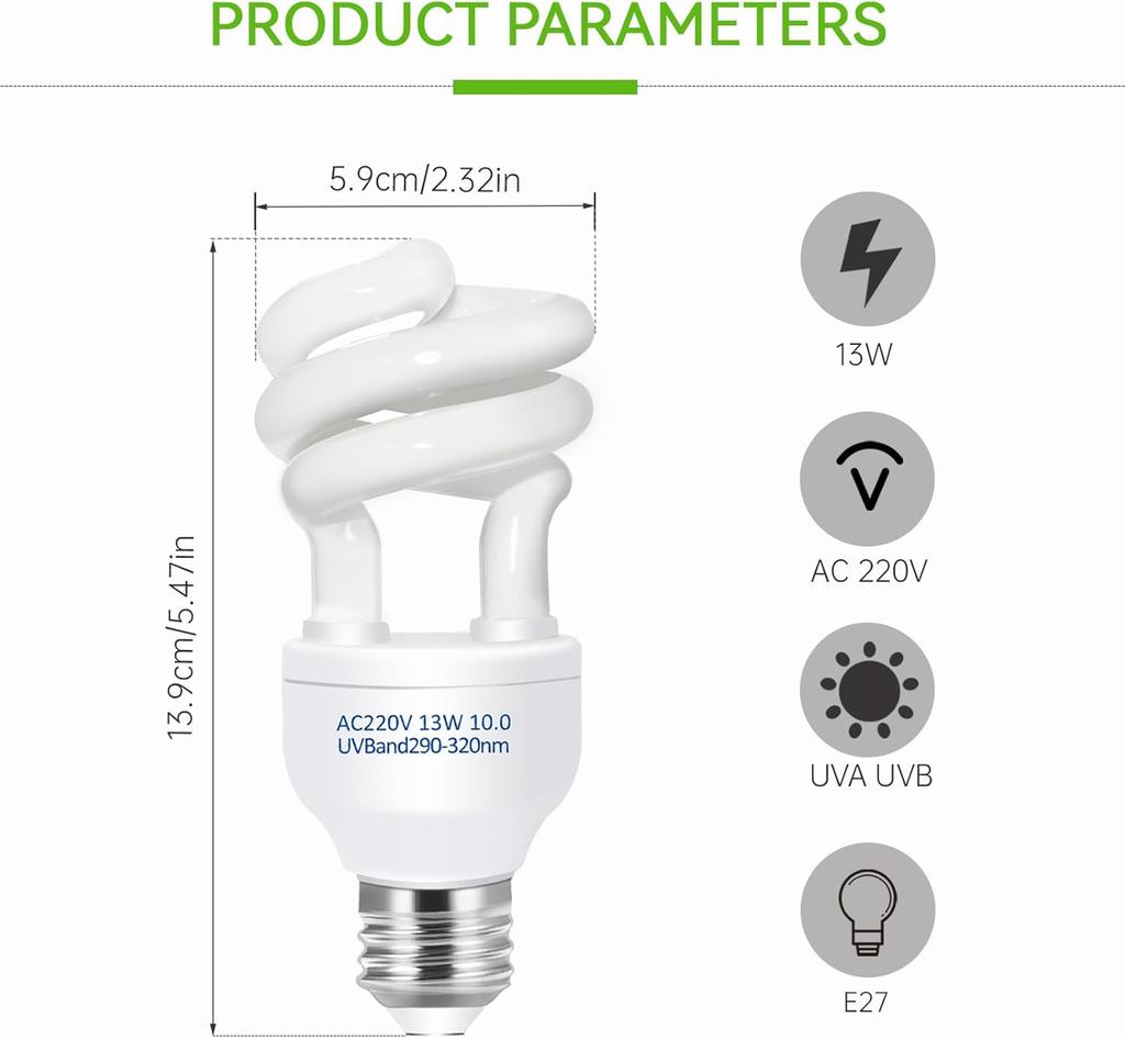 UVB 5.0 10.0 Reptile Heating Lamp 13W /26W UV Energy Saving Bulb Terrarium Basking Reptile Light Turtle Lizard Snake Lamps