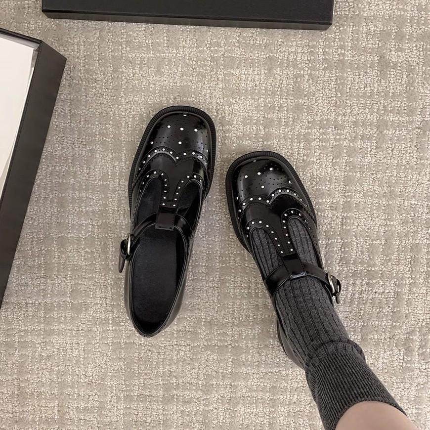 Fashion IPPEUM Mary Jane Shoes Women Black pu Leather Buckle Round Toe Low Heel Loafers Shoes