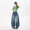 Spring Summer Vintage Saber Cut Heavy Patchwork Tencel Lyocell Casual Loose Silhouette Denim Pants For Ladies Casual Pants Oversize Denim Trousers