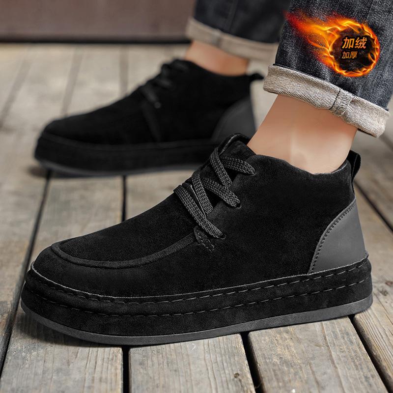Winter Men's High-top Thick-soled Trendy Brand Men's Shoes Versatile Sports and Leisure Shoes Velvet Thickened Warm and Cold-resistant Cotton Shoes