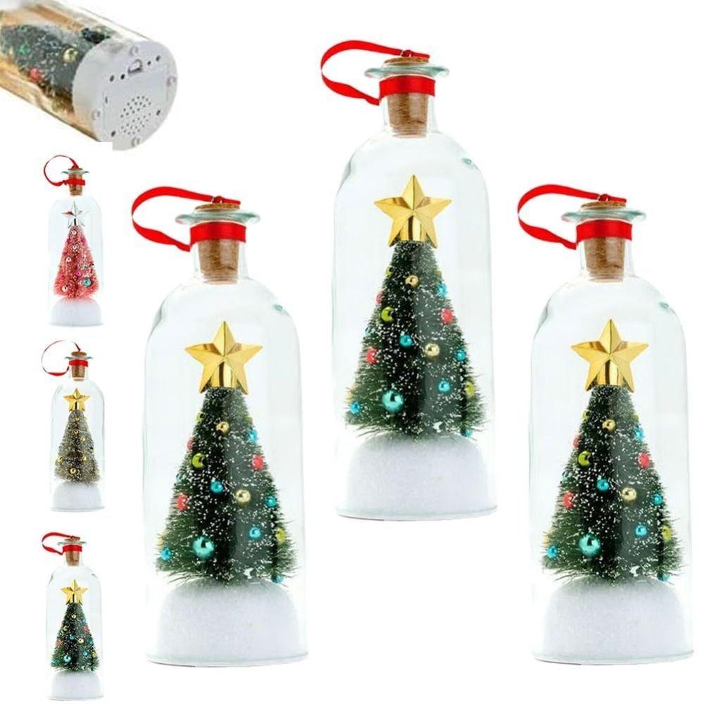 Recordable Christmas Tree Message Bottle Xmas Holiday Keepsake Christmas Props Snowy Scene in Nostalgic Bottle