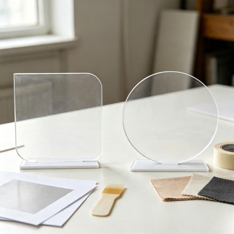 Desk Display Acrylic Photo Board Blank with Slot Base, Print Ready Panel for Office Counter and Photo Sign Use