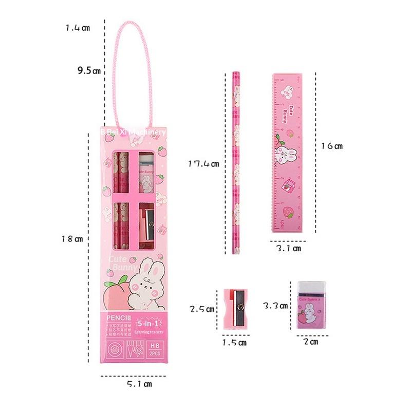 5 In 1 Pencil Set Portable Stationery Prize Cute Cartoon Stationery Gift Box Set School Supplies Writing Tool Stationery Set