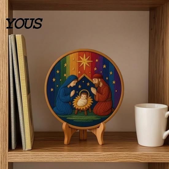 Polyester Embroidery Fabric Nativity DIY Kit, Manger Scene Hand Patterns Christian Needlepoint Craft Kit for Beginners, Religious Home Decoration