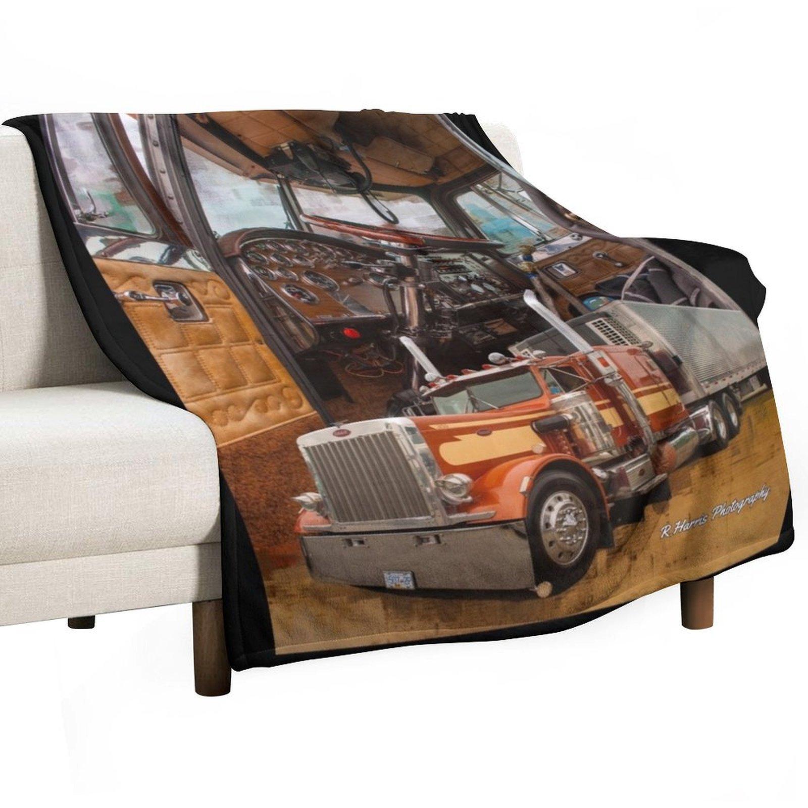 Old School Peterbilt Interior and Truck Throw Blanket Comforter for sofa Vintage heavy to sleep Blankets 30x40in