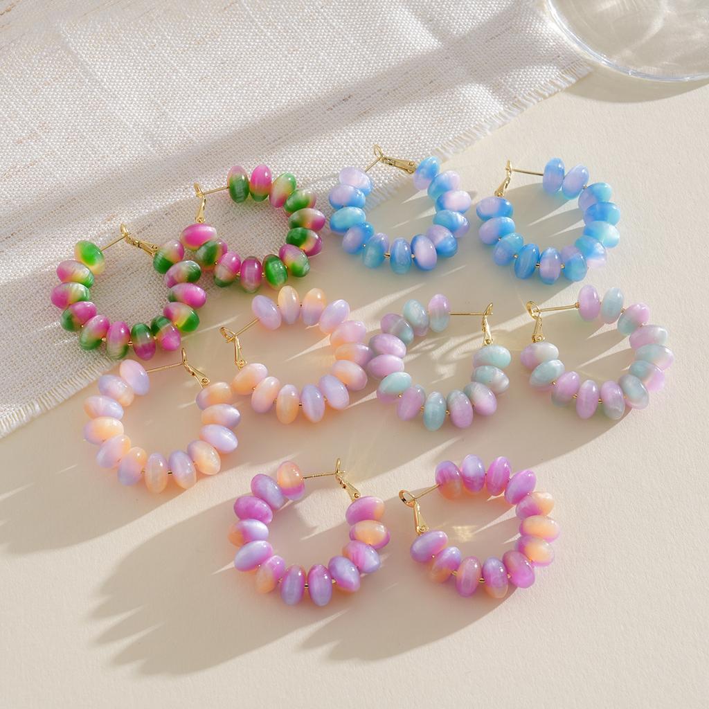 Round Resin Silver Needle Earrings Color Unique Earrings Fashion Personality Earrings