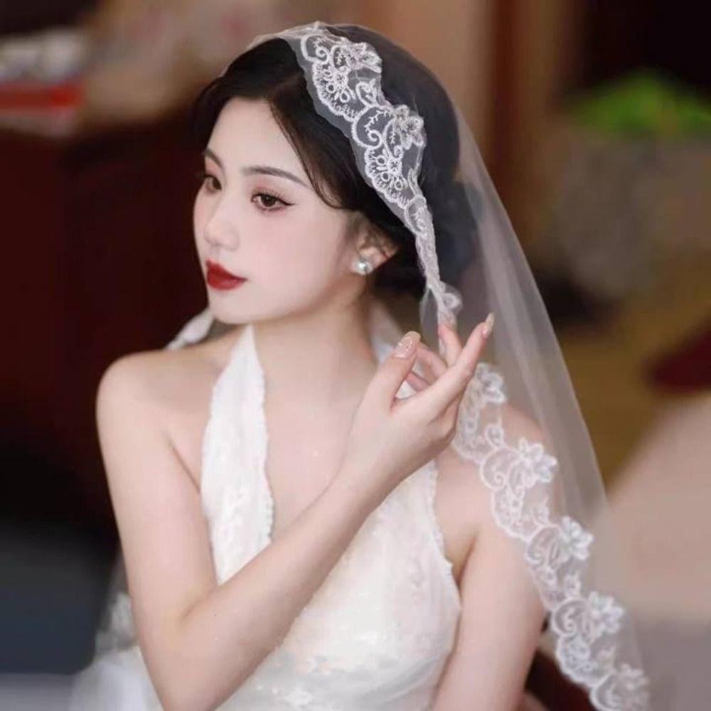 Soft Tulle Wedding Veils Lace Flower Bride Head Gauze Elegant Bridal Veil  Wedding Accessories