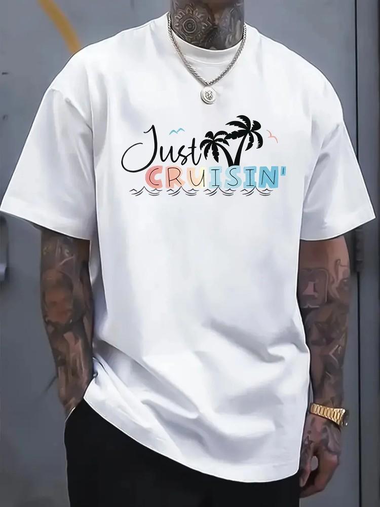 

Just Cruisin Print T-Shirt, Short Sleeve Casual Top, Crew Neck Short Sleeve Com XL