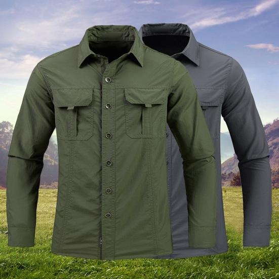 Men Spring Fall Outdoor Shirt Quick Dry Plus Size Soft Breathable Waterproof