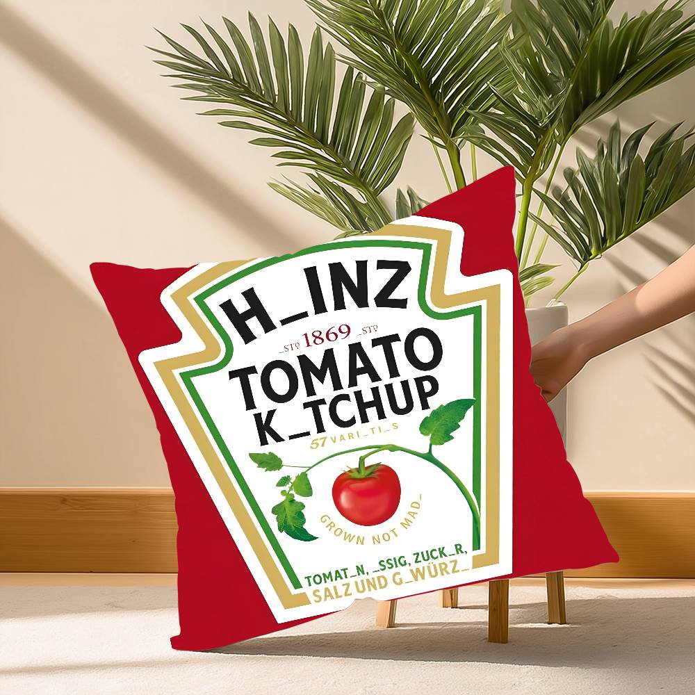 Funny H-heinzS Ketchup Label Pillow Case Soft Plush Fabric Double Sided Print Decorative Home Living Room Gift Cushion