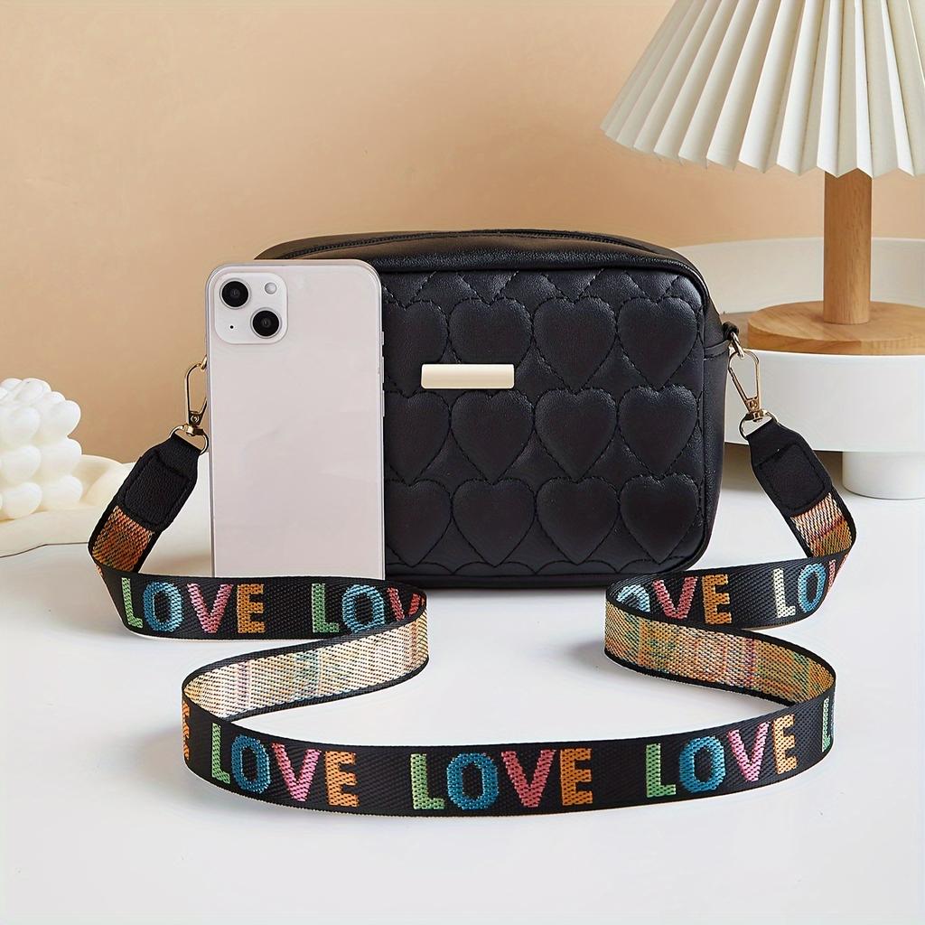 Classic Heart Pattern Bag Shoulder Bag | Women's Crossbody Bag, Large Capacity Square Bag
