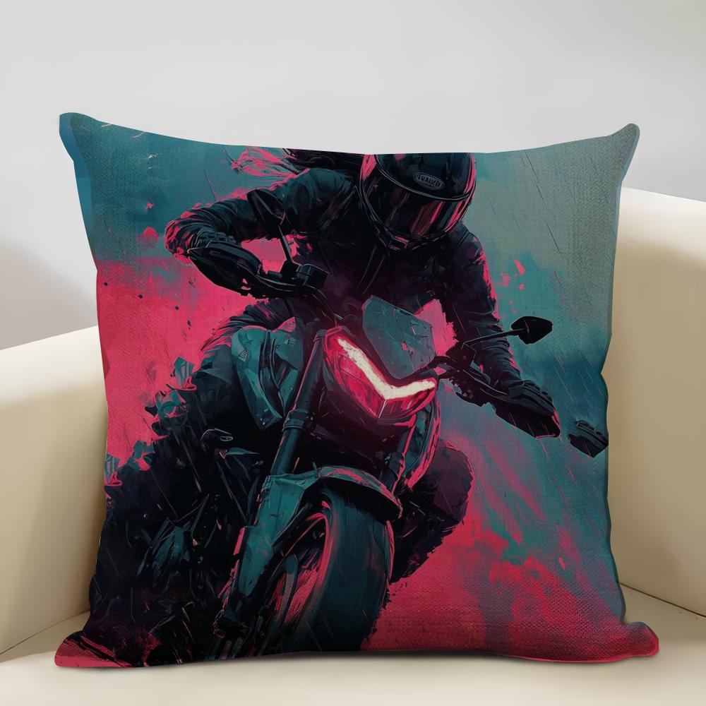 Female motorcyclist Cushion Household Decoration Linen Sofa Cushion Cover: Skin-Friendly & Breathable with Invisible Zipper