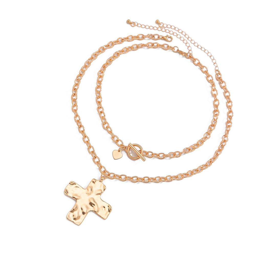 Eleagnt Hammered Crosses Necklace Stylish Chunky Crosses Necklace In Hammered Designs Women's Neck Chain Jewelry