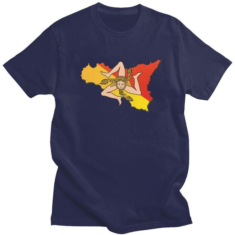 Custom Sicily Sicilia Flag Map Tshirts for Men Short Sleeve T Shirt Fashion Italian Sicilian Pride Tshirt 100 Cotton Tee Gift