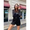 Womens Casual Solid Color Hooded Zip-Up Long Sleeve Top Elastic Waist Shorts 2-Piece Set Streetwear Outfit