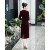 Elegant 2025 Red Cheongsam for Mother/Mother-in-Law - Wedding Banquet Long Sleeve