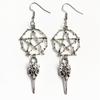 Goth Punk Sliver Color Big Five-pointed Star Rune Bird Beak Skull Pendant Dangle Earrings for Women Men Halloween Party Jewelry