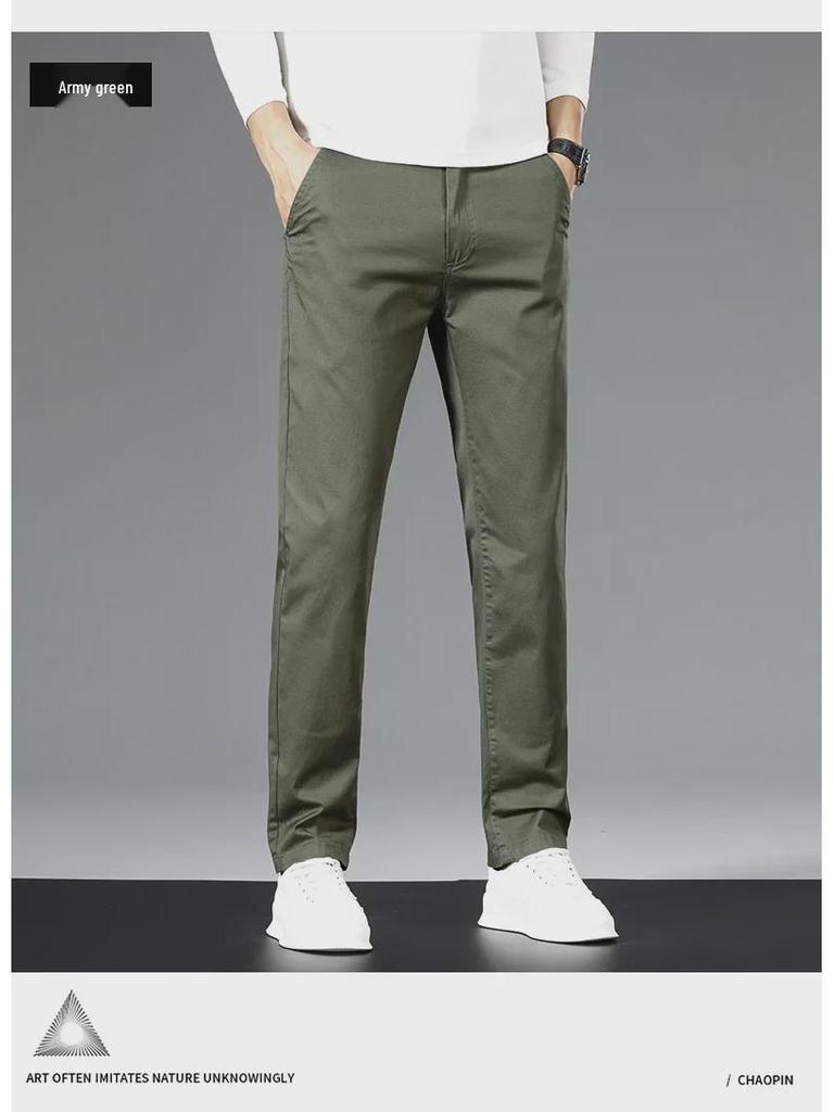 Men's Khaki Elastic Straight Cotton Casual Pants - 2024 Autumn Collection