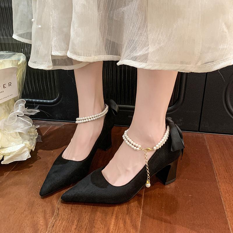 Bow High Heels Versatile Pointed Toe Versatile Strap Women 2025 New Versatile Single Shoes