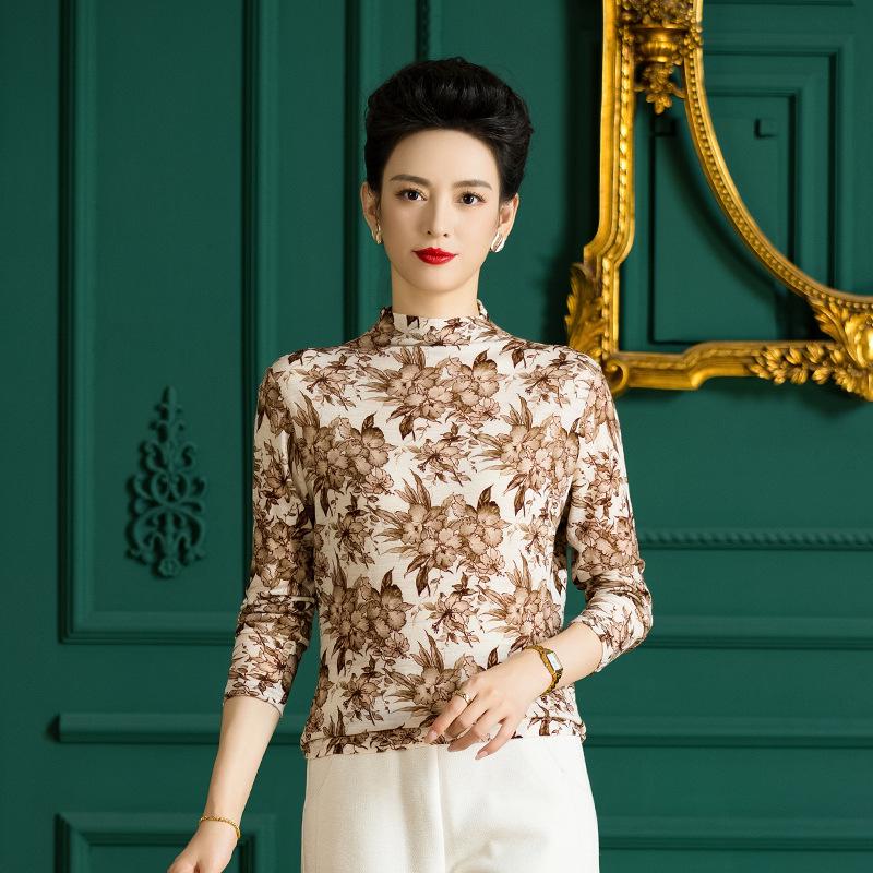 

Женский трикотажный пуловер из тонкой мериносовой шерсти с принтом, базовый слой с полувысоким воротником F2549 3XL (68-75 kg)