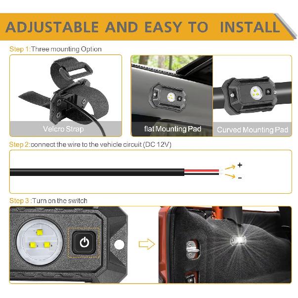 UTV LED Dome Light 12V With Switch, Rfroad Lighting Universal Roll Bar Mount LED White Lights Interior Dome Light For UTV ATV Polaris RZR Can Am Car