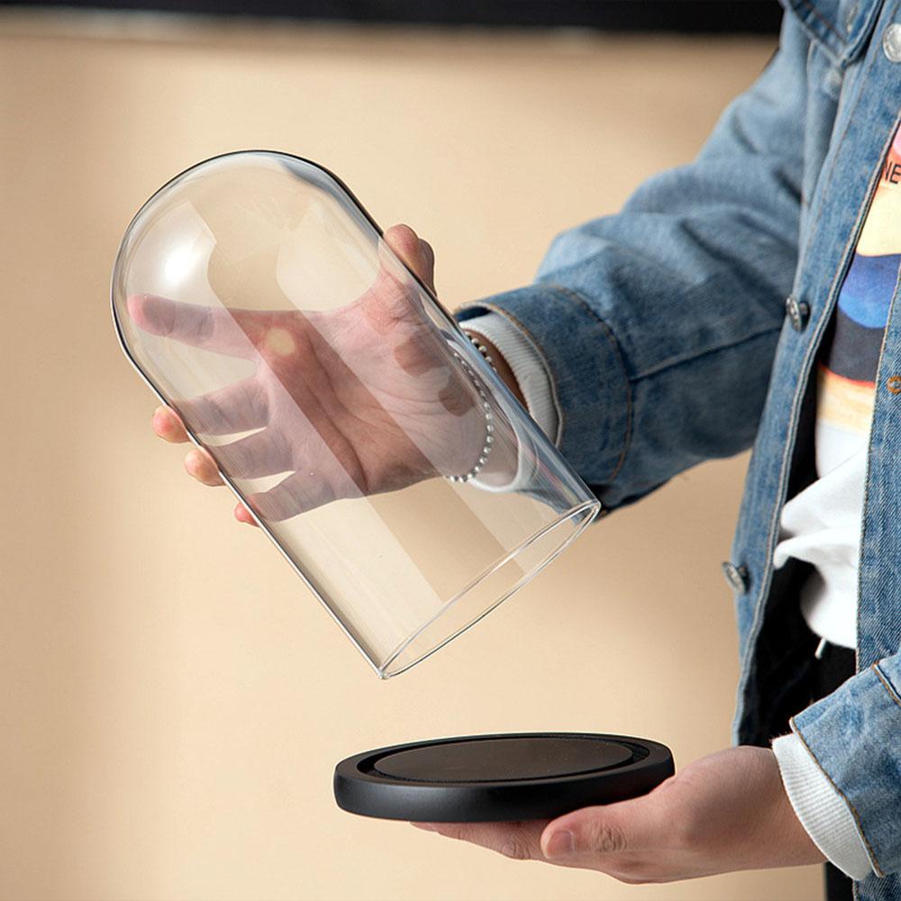 The Bell Jar Glass Cloche with Black Wood Base,Clear Decorative Glass Dome Display Storage Box for Curios Keepsakes