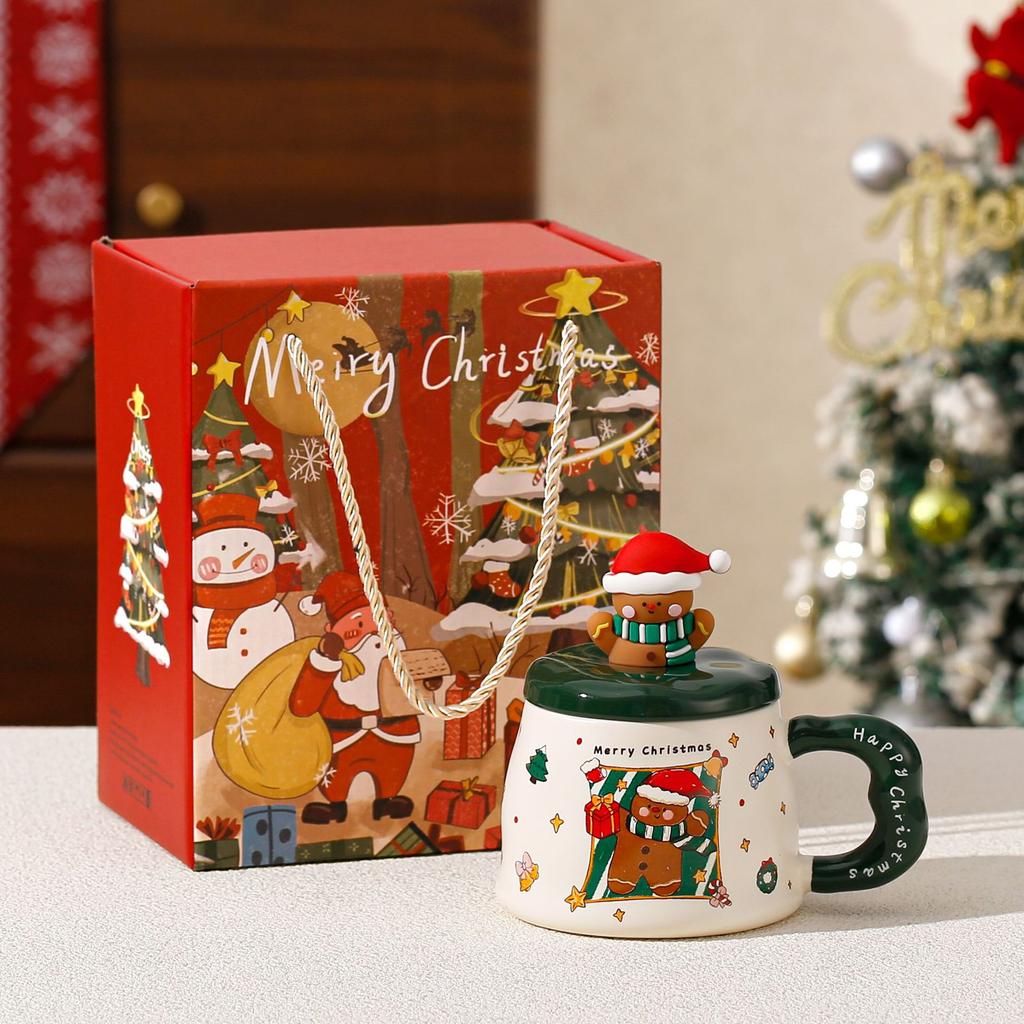 2025 Christmas Cup Creative Mug with Lid Breakfast Cup Ceramic Coffee Cup High Value Birthday Gift