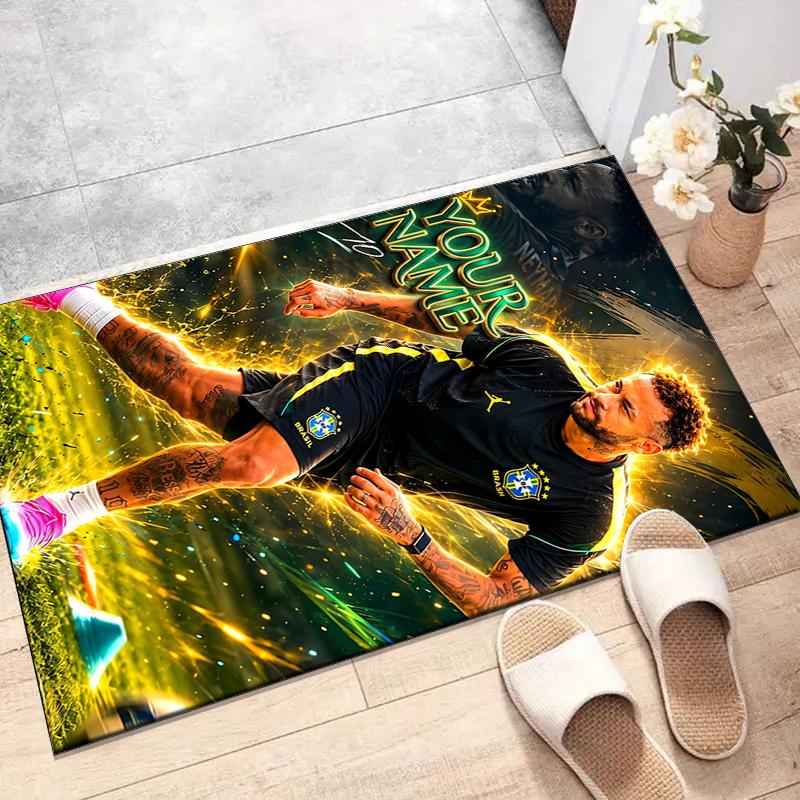 Brazilian Football Player Design Area Rug Personalized Name- Non-Slip, Soft & Cozy Floor Mat for Living Room, Office - Indoor/Outdoor Carpet