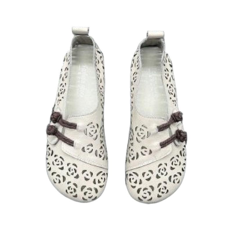 Sandals women's retro hollow breathable beef tendon sole non-slip hole shoes flat mother leather shoes