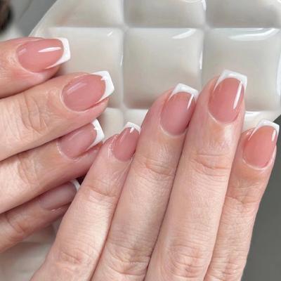24Pcs/Set Quick Nails White Edge French False Nials Sticker Wearable Waterproof Manicure Finished Nails